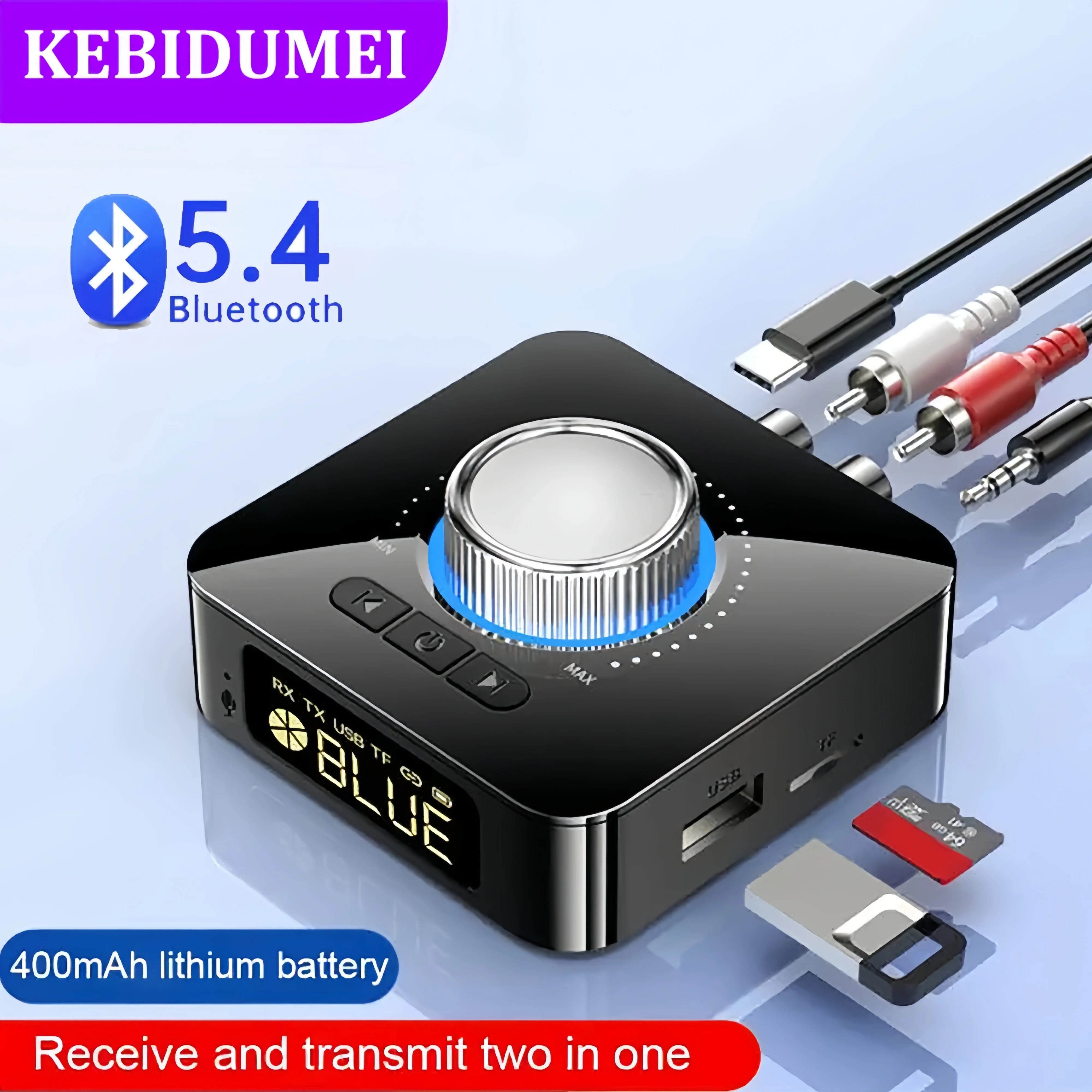 4-IN-1 Bluetooth 5.4 Receiver Transmitter Wireless Audio Adapter 400mAh LED Screen USB TF RCA Bluetooth Adapter for for Speaker