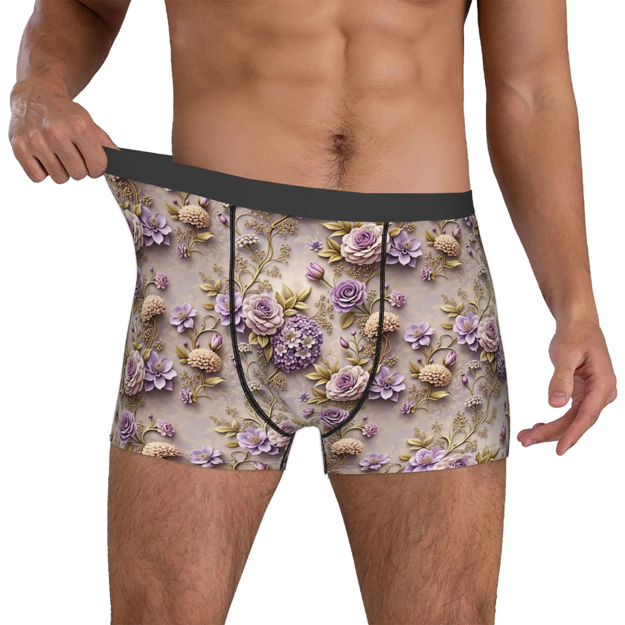 Novelty Fashion Trend 3D Flowers Boxers Shorts Panties Men's Underpants Comfortable Luxury High 3D Floral Briefs Underwear