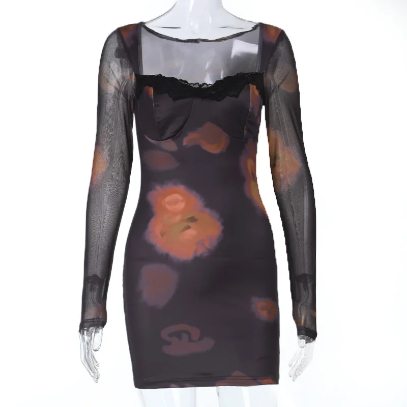 25177 صيف جديد ساحة الرقبة الدانتيل المرقعة سليم صالح الرغبة النقية كم طويل Bodycon فستان للنساء فستان رداء Vestido النساء