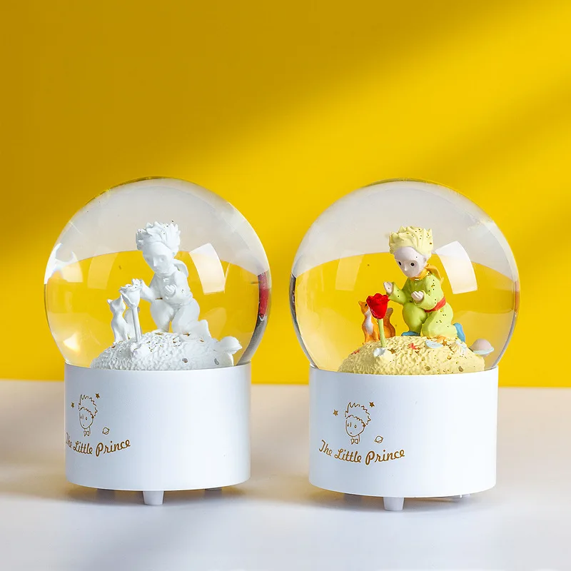 Bola de cristal con diseño de Principito y rosa, bola de nieve, regalo de cumpleaños, Día de San Valentín, graduación, caja de música