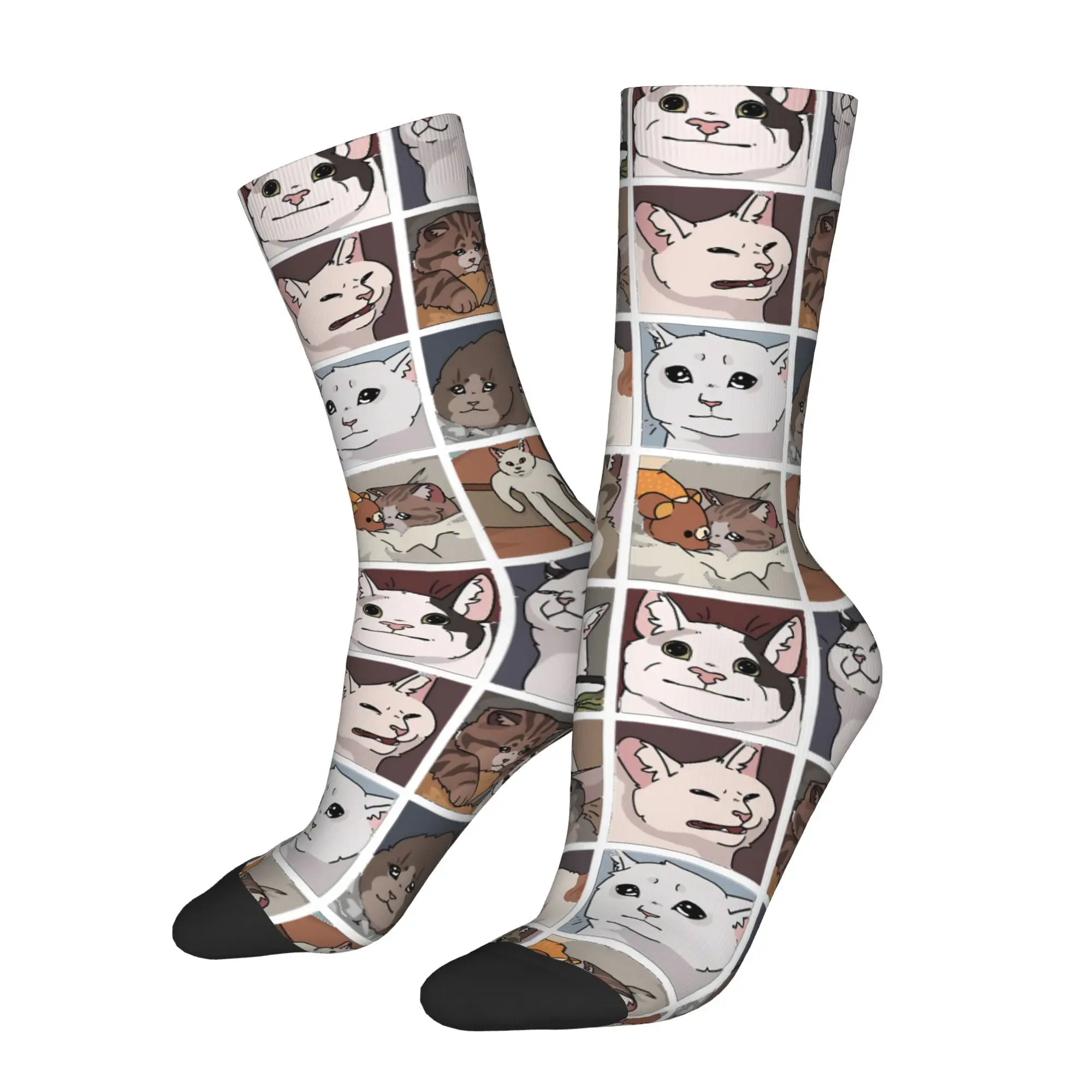 1pc Crying Sad Angry Cats Printed Men's Socks  Novelty Hip Hop Harajuku Pattern Crew Sock Casual Gift