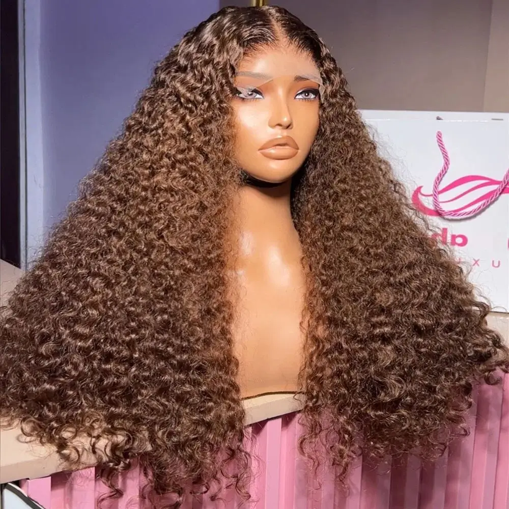 Pelucas de cabello humano rizado con ondas de agua de 40 pulgadas en color marrón chocolate, pelucas frontales de encaje 13x4 13x6 HD con ondas profundas, pelucas frontales 5x5 para mujeres.