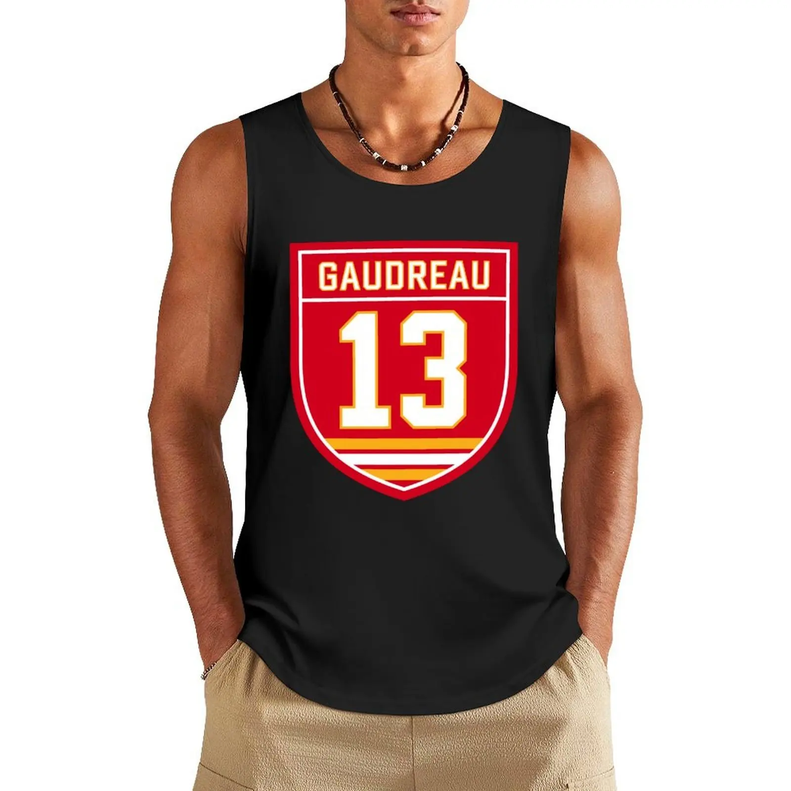 

Johnny Gaudreau Calgary #13 emblem Tank Top Sports clothing gym men Men's singlets t shirt gym