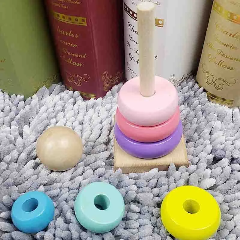 Manufacturer Direct Wholesale Children's Intelligence Rainbow Tower Stacking Toy With Layers Of Nesting And Column In Pastel Col