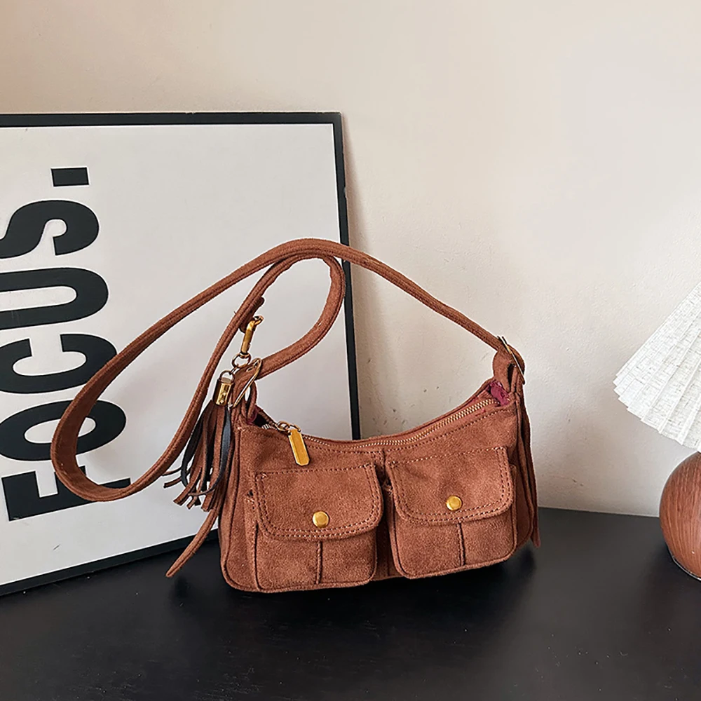 Women Suede Crossbody Bag Autumn Winter Casual All-Match Versatile One Shoulder Bags Commute Soft  Zipper Handbags