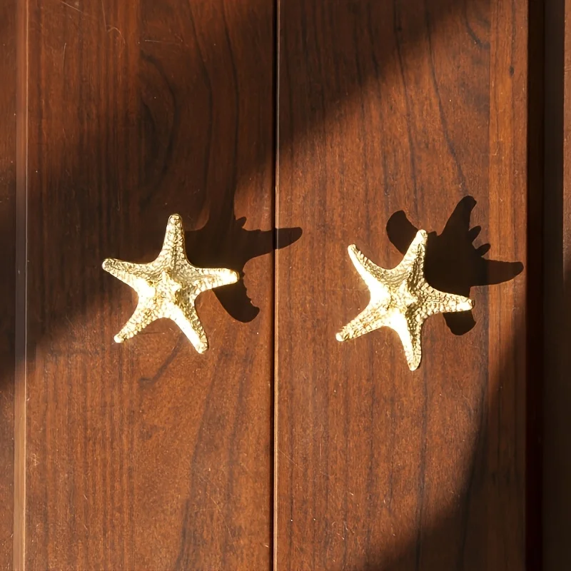 

2 Piece Gold Starfish Cabinet Knobs - Polished Metal Drawer Knobs, Home & Kitchen Decor Knobs, Single Hole, Small Handle, Post