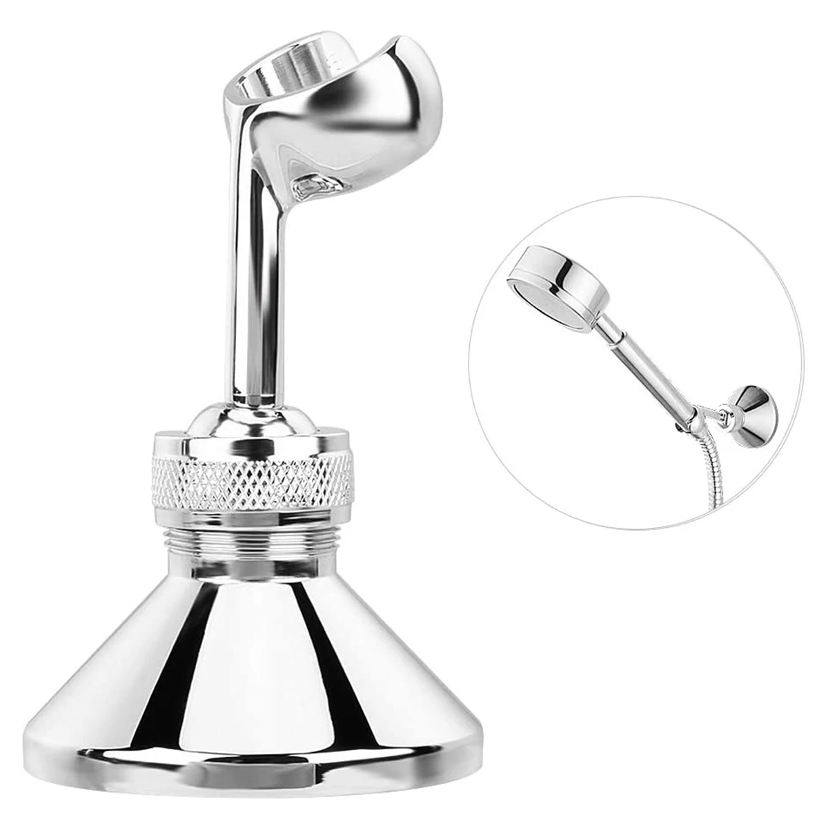 Solid Brass Adjustable Shower Hose Holder with Wall Bracket Chrome Plated for Handheld Shower Heads and Secure Fixing