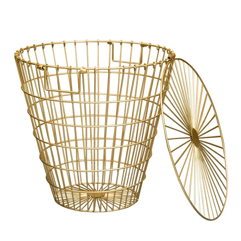 High Quality Golden Laundry Basket Metal Dirty Clothes Storage  Home Organizer  Creative  Wicker