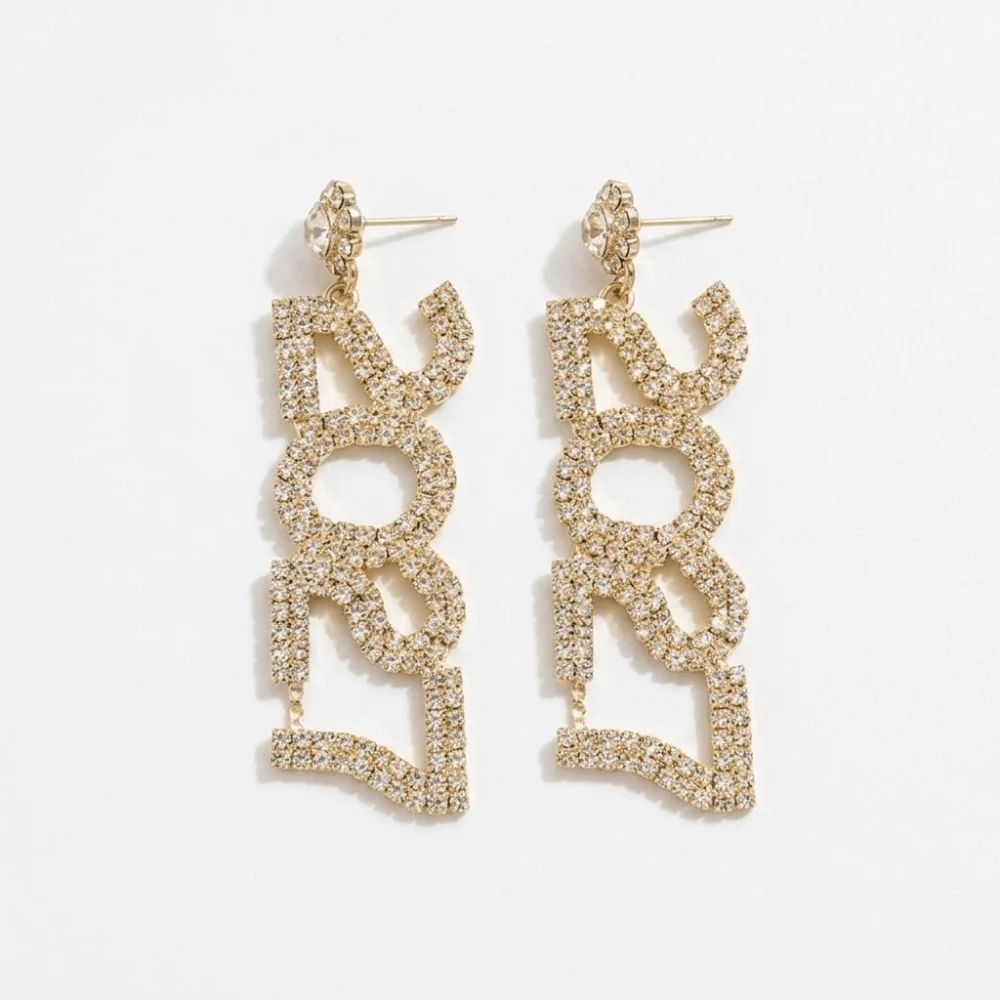 Trendy Elegant 2027 Digital Earrings Fashion Long Drop Happy New Year Earrings Rhinestone Shiny Stud Earrings Birthday