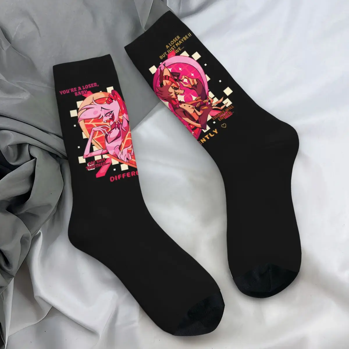 Hazbins Hotels Socks Winter Angel and Husk Stockings Elegant Unisex Men Comfortable Socks Design Outdoor Anti Bacterial Socks