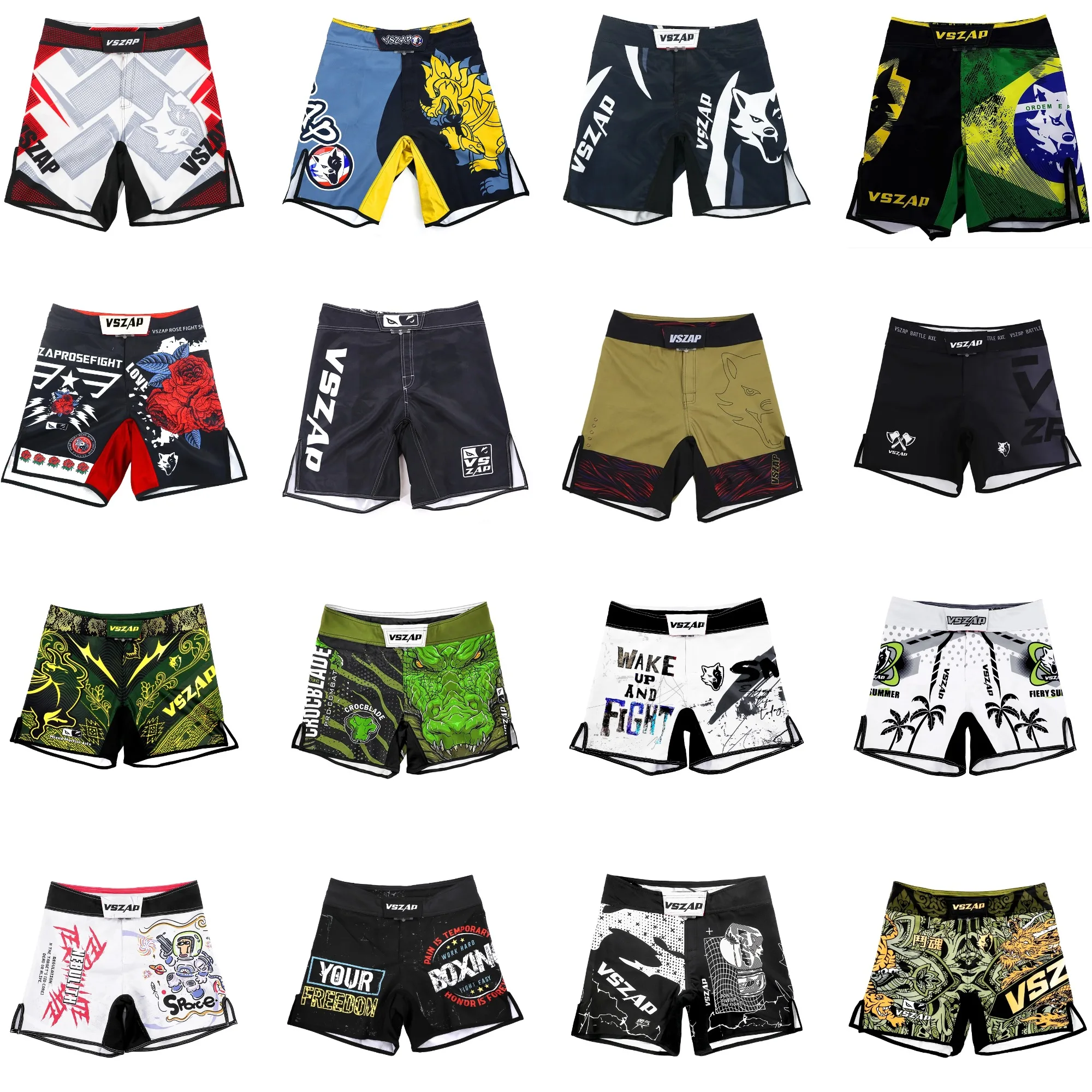VSZAP MMA Grappling Fight Shorts Quick‑Dry Athletic BJJ Training Shorts for Boxing Muay Thai Kickboxing Sparring Gym Workout