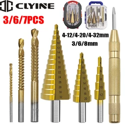 HSS Straight Groove Step Drill Bit Set Titanium Coated Wood Metal Hole Opener Cutter Core Step Drill Bit Set 3-12/4-12/4-20mm