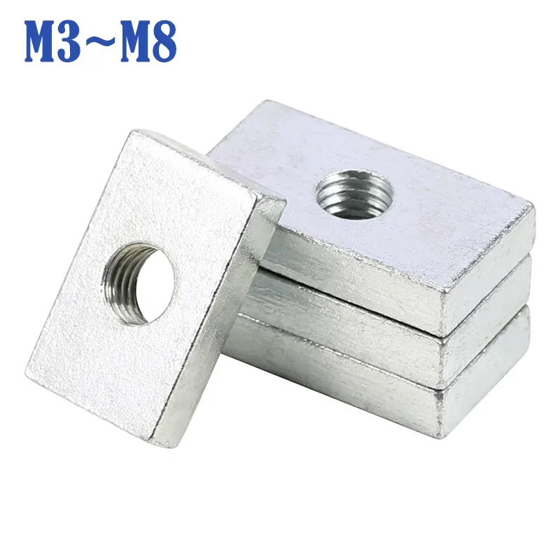 2~50pcs Square Nut M3 M4 M5 M6 M8 Zinc-Plated Carbon Steel Thin Rectangular Nuts Slider Block for Aluminum Profile Accessory