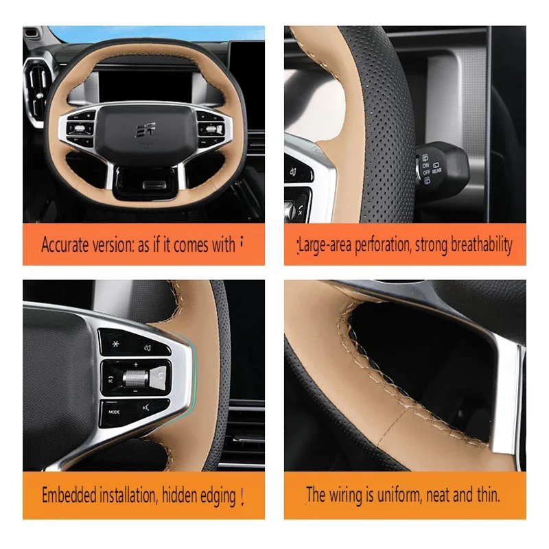 DIY Hand Sewing Steering Wheel Cover for Jetour Traveler T-X T2 Car Decorate Genuine Leather Interior Accessories