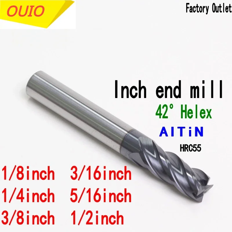 OUIO Carbide Tungsten Steel Inch Milling Cutter 1/8 3/16 1/4 5/16 3/8 1/2