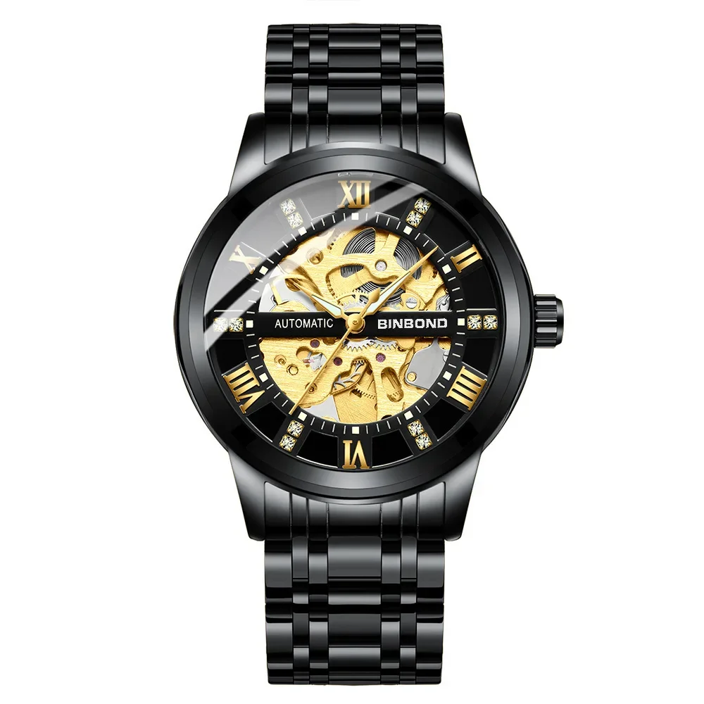 Binbang watch men's automatic mechanical watch hollow luminous waterproof simple fashion trend men's watch