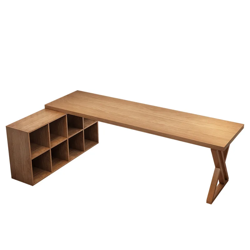 

Nordic solid wood desk bookcase integrated against the wall corner desk