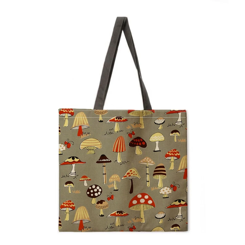 

Cartoon mushroom linen bag handbag light shoulder bag large capacity eco-friendly shopping bag tote bag