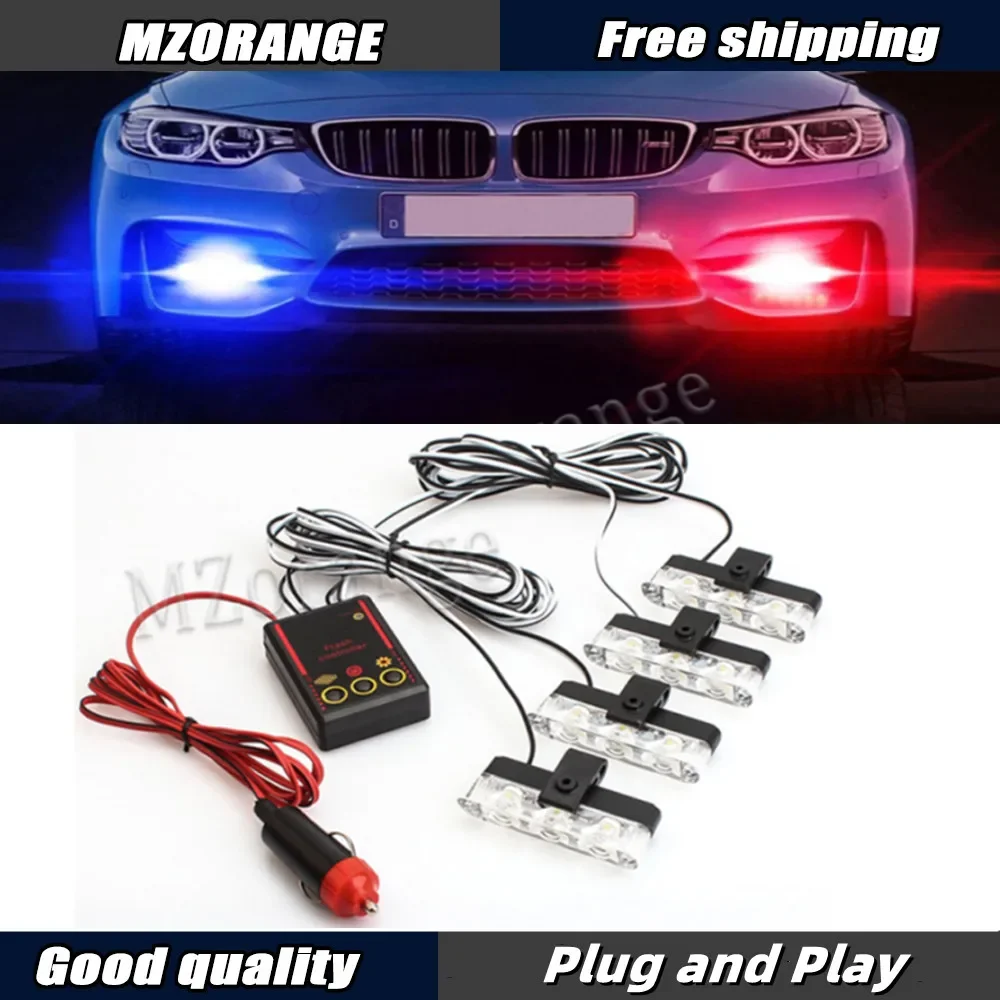 

4*3 LED Lights Car Strobe Police Lights Cigaretteer Grill Warning Lamp 12V Motorcycles Flasher Fso Flashlight Car Accessories