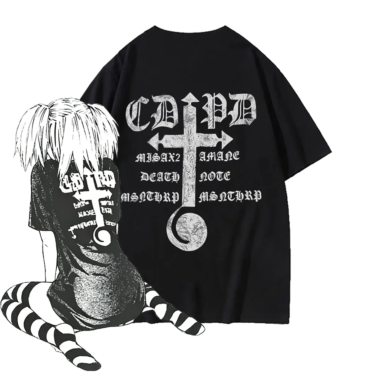 Anime Death Note Misa Stilvoll Bedrucktes T-Shirt für Männer und Frauen, Manga Gothic Rock Skelett T-Shirt, Unisex Y2k Lässiges Oversize-T-Shirt – Detail 2