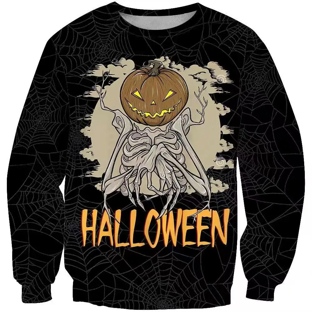 

New Fashion Halloween Theme Sweatshirt For Men 3D Pumpkin Graphic Printed Pullover Autumn Festival Hot Selling Street Clothing