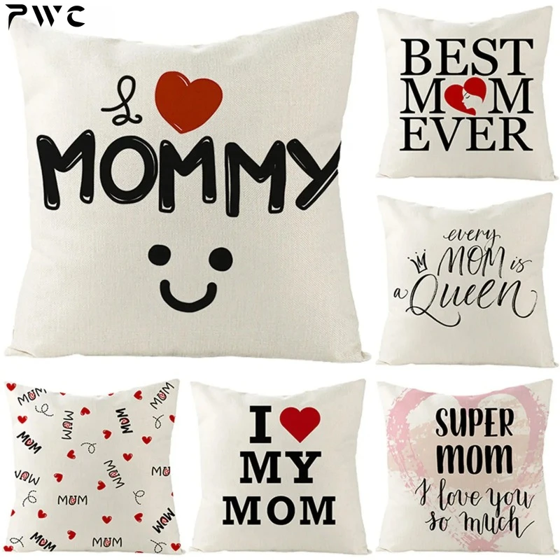 Happy Mother's Day Pillowcase Love White MOMMY Home Decoration Throw Pillow Case Sofa Cushion Cover Best Mother Gifts 45x45cm