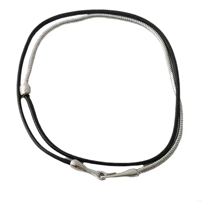  Unique Alloy Leather Rope Snake Bone Chain Necklace For Casual Outing