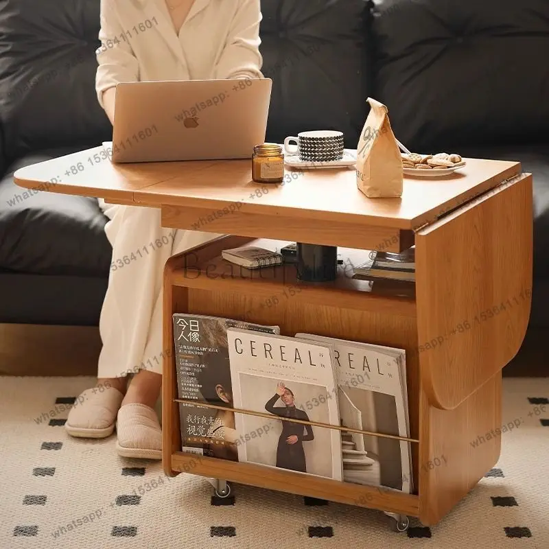

Solid wood lifting folding mobile coffee table living room small apartment sofa home cart tea table