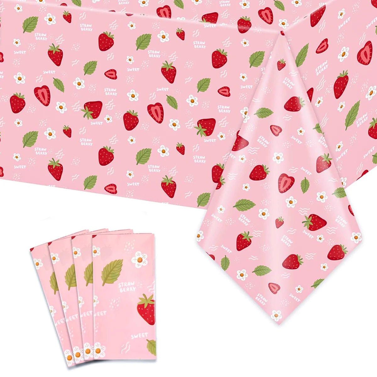 Strawberry Tablecloth Happy 1st Birthday Party Decoration Kids Adults Farm Straw Table Cover Clouds Theme Baby Shower Supplies