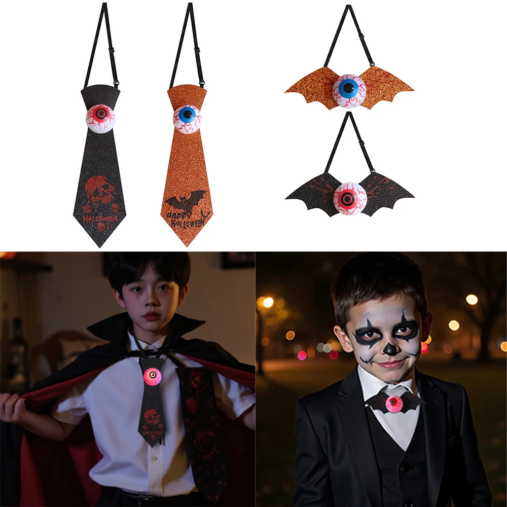 ربطة عنق الخفافيش تضيء الهالوين المضيئة ربطة عنق قابلة للتعديل للهالوين مقلة العين للأطفال فستان عطلة الديكور زي الحدث #6