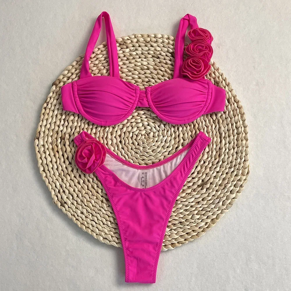 Swimwear Women Push Up Beachwear Bathing Suit Micro Bikini 2025 New 3D Flower Swimsuit Bikini Sets Sexy Low Waist Triangle