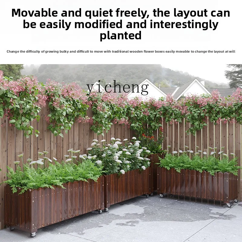 

Outdoor Movable Flower Box Anti-Corrosion Wood Vegetable Planter with Wheels for Courtyard and Balcony Large Flower Pot