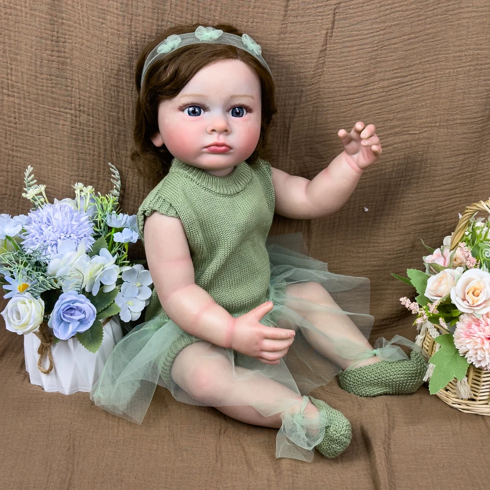 22-inch vinyl herboren prinsessenpop |   Levensecht meisjesspeeltje, blauwe ogen, handgeworteld haar, beweegbare, realistische huid en kenmerken,
