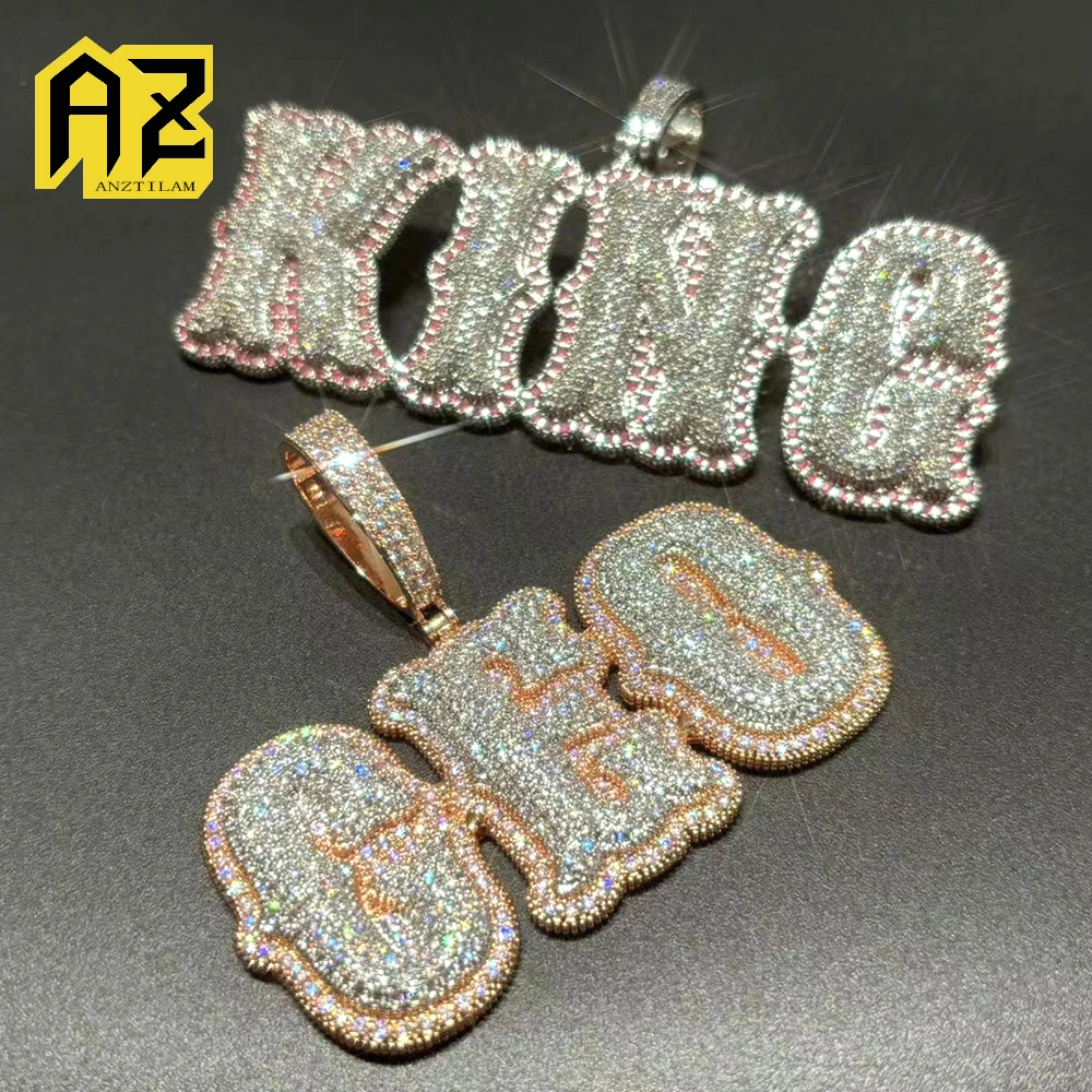 

Anztilam Customized Name Bone Font Letters Iced Out Pendant Necklace with Long Link Rope Chain Necklaces for Women Men Jewelry