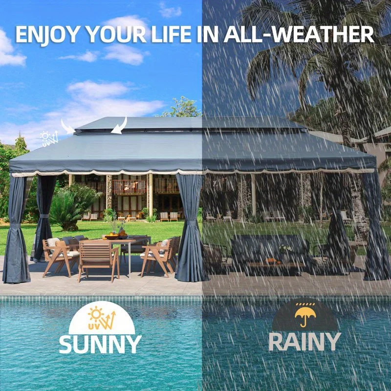 EROMMY Outdoor 10 ft x 20 ft Canopy Gazebo, Metal Gazebo with Netting and Curtains for Garden, Patio, Party Canopy, Gray view 3