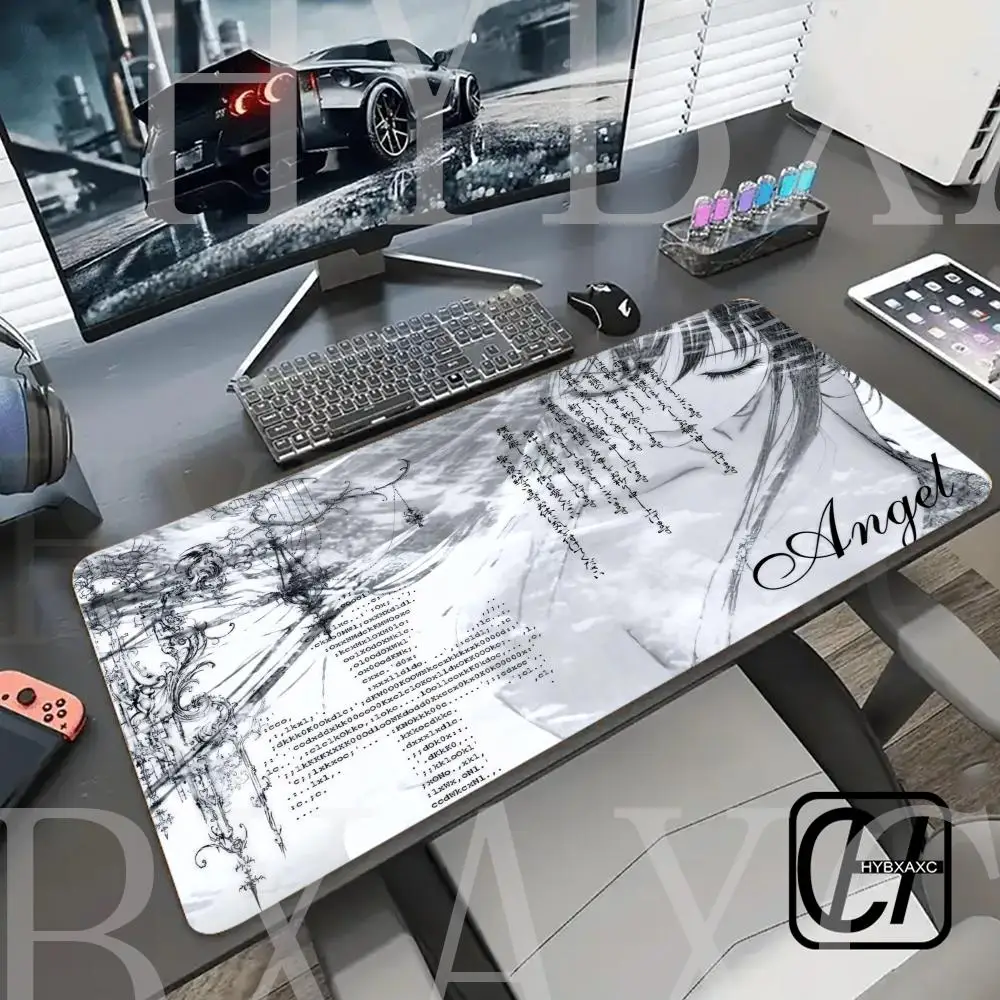 

Anime Aesthetics Mousepad Black White Angel Mouse Pad Office PC Keyboard Desk Decort DeskMat HYBXAXC Accessories E-Sports Carpet