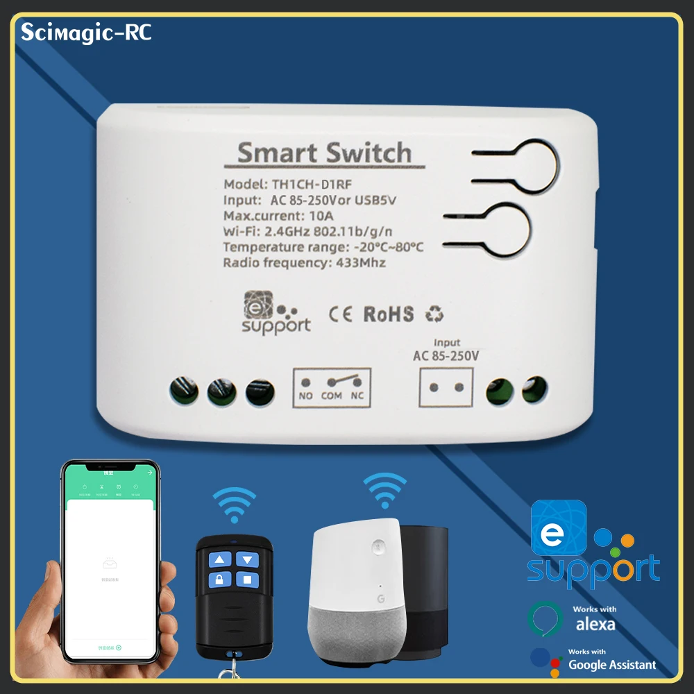EWELINK Контроллер переключателя температуры Smart Wifi Открыватель и 433 RF передатчик, модуль переключателя приемника переменного тока 7-32 В 85-220 В
