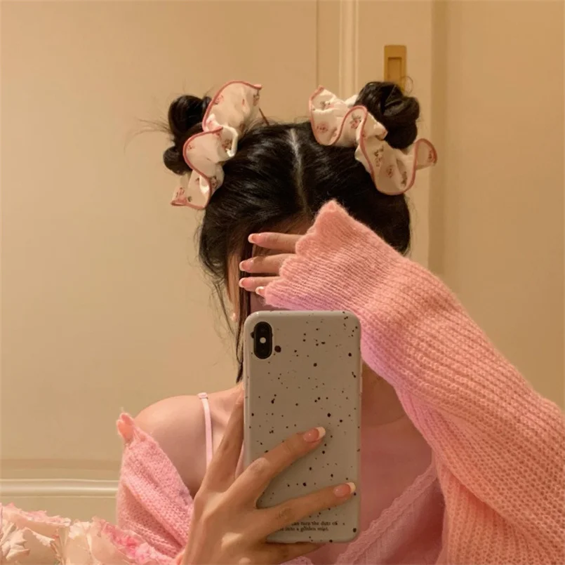 2023 Korean Kawaii Floral Scrunchie Women Girl Flower Elastic Hair Rubber Band Accessories Tie Hair Ring Rope Headdress Headwear