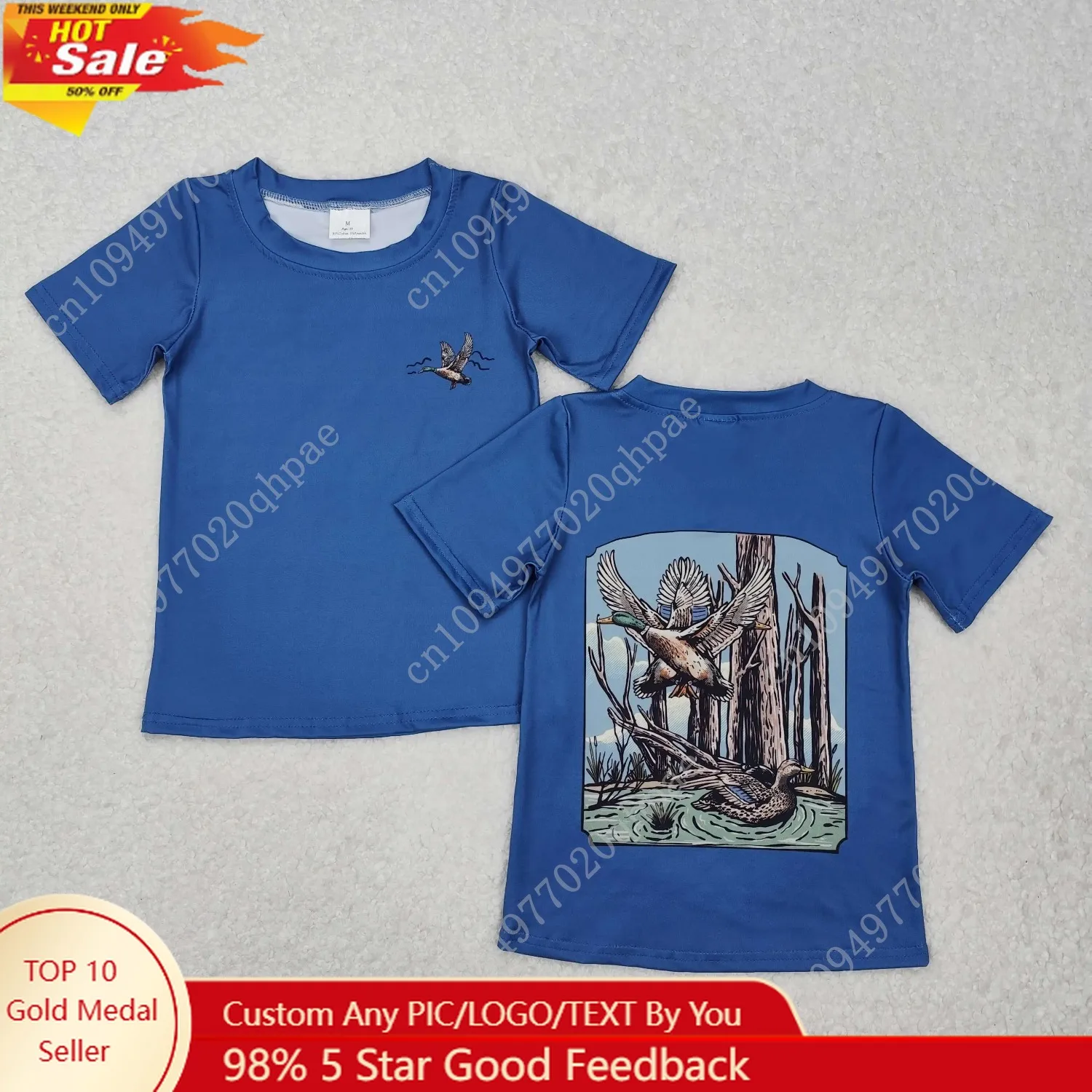 

New rts baby boys summer tops wholesale boutique duck trees blue short sleeve boy shirts