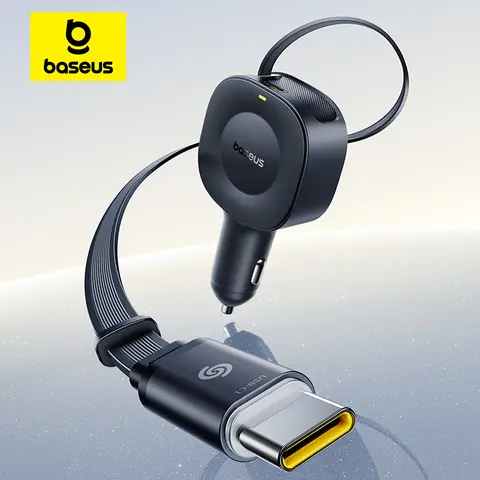 Baseus 30W 고속 차량용 충전기 접이식 케이블 듀얼 Type-C USB-C 빠른 충전 360 ° iPhone Samsung Motorola 태블릿용 회전