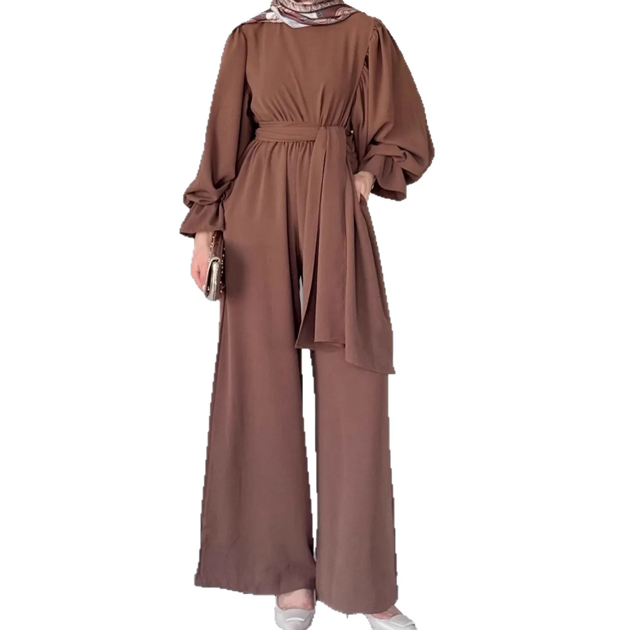 Top calças de perna larga terno feminino muçulmano 2 peça define eid topos calças rendas até dubai modesto conjunto marrocos ramadan outfits