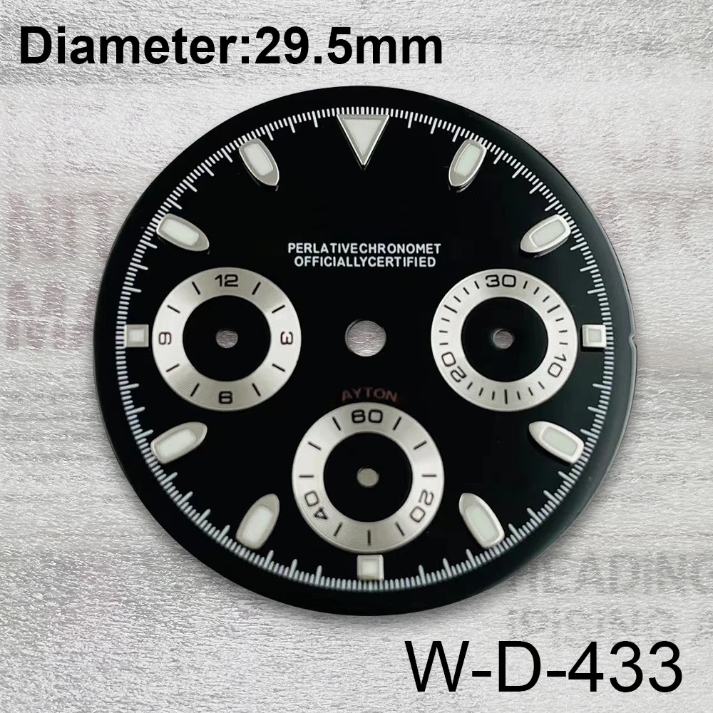 29.5mm S Logo DTN Panda Dial Fit VK63 movimento verde luminoso accessori per la modifica dell\'orologio