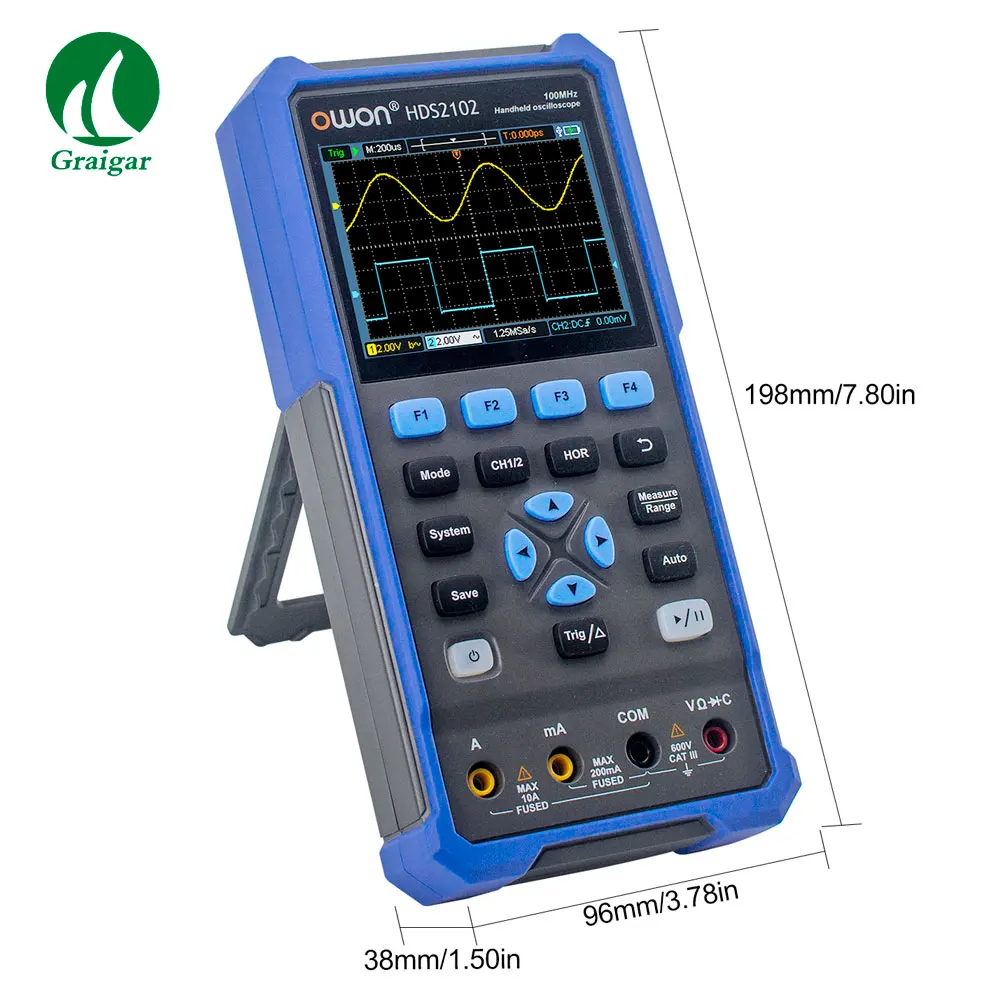 OWON HDS2102 Handheld  Digital Oscilloscope 2 Channels 100M 500MS/s Sample Rate Digital Multimeter