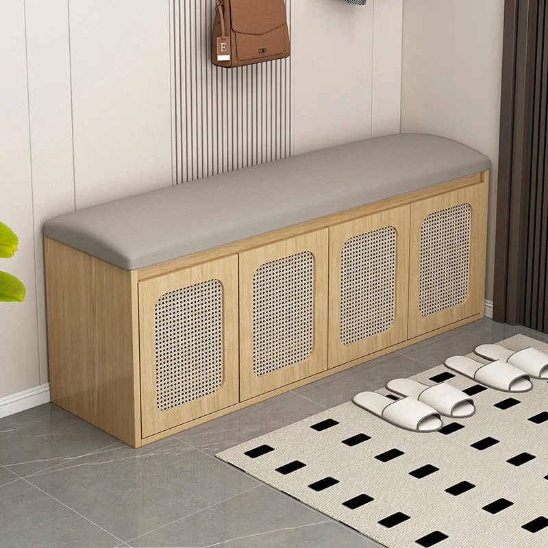 

Chinese-style rattan home shoe changing stool, simple and modern door shoe cabinet storage cabinet 2025 new shoe changing stool