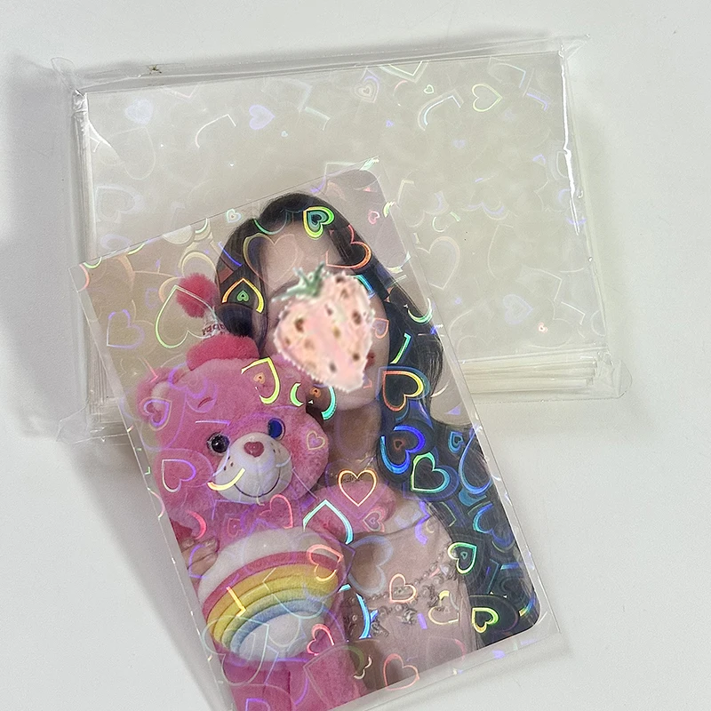 50Pcs/pack Glittery Love Heart Laser Kpop Idol Photocard Card Sleeves Photo Cards Protective Storage Bag