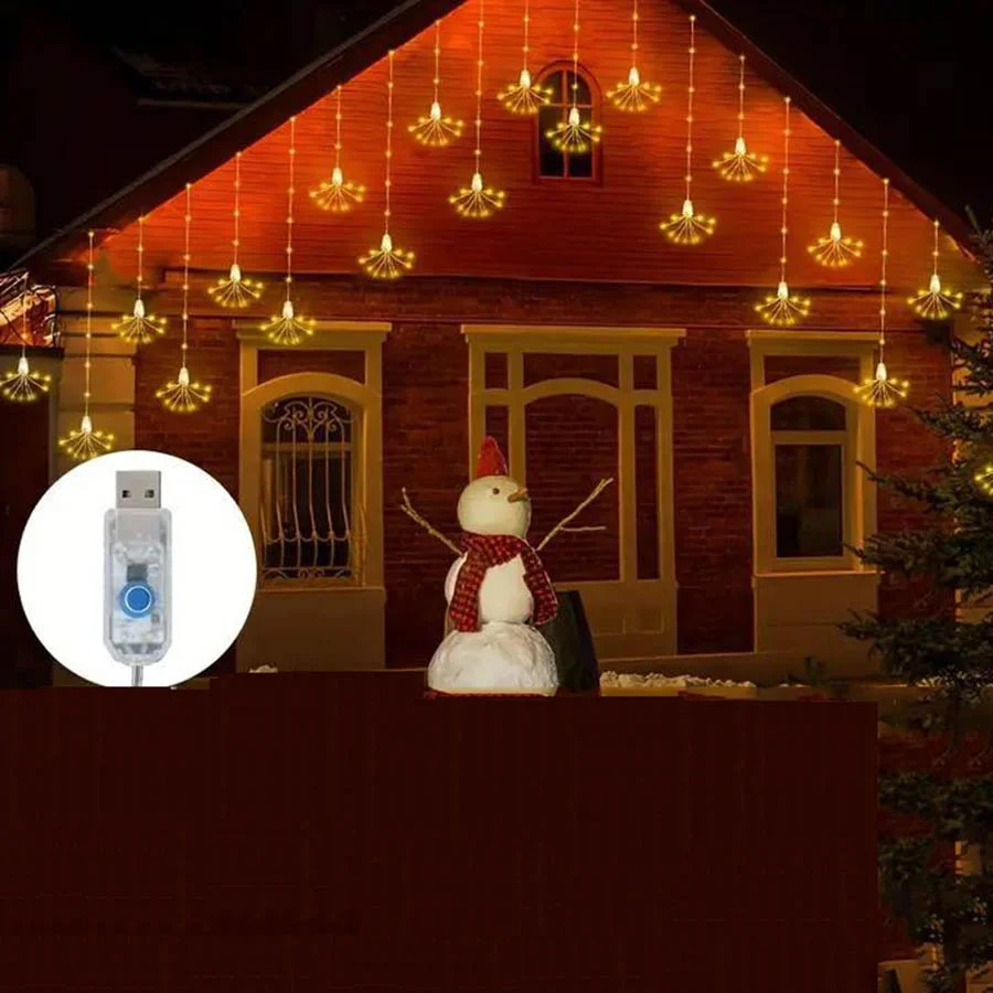 Mini guirxiété lumineuse de rideau de feux d'artifice, 150 LED, rideau de fenêtre étoilé, lumière dégradée, USB 62, décoration de toile de fond de fête de mariage, 3m