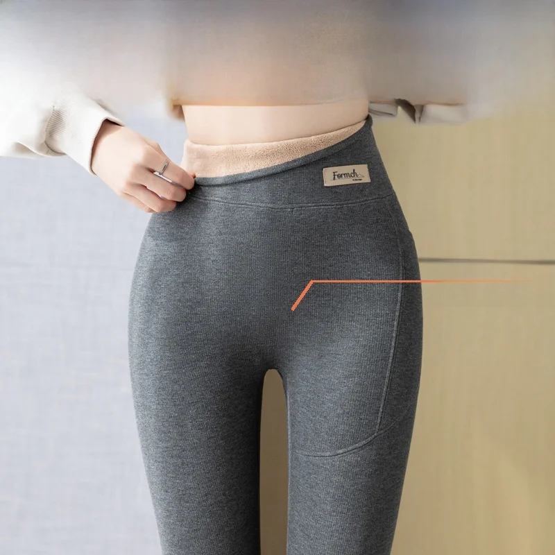 plus Size Women's High Waist Thickened Lamb Velvet Leggings Warm Fleece Cotton Nine Points Pants Slimming Trousers