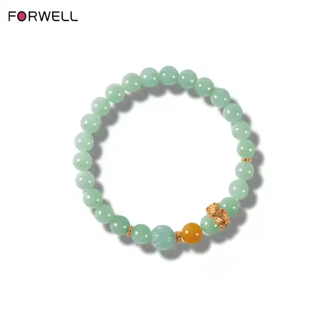 FORWELL Hetian Jade Bracelet for Women Retro Fashion Jewelry Silver-Plated 18K Gold 7mm Bead Stylish Accessory for Any Occasion