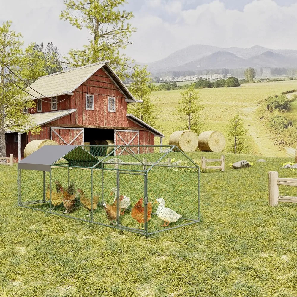 

Large Metal Chicken Coop with Run, 120 in x 40 in x 40 in Chicken Run with Cover, Outdoor Walk in Poultry Cage, for Small