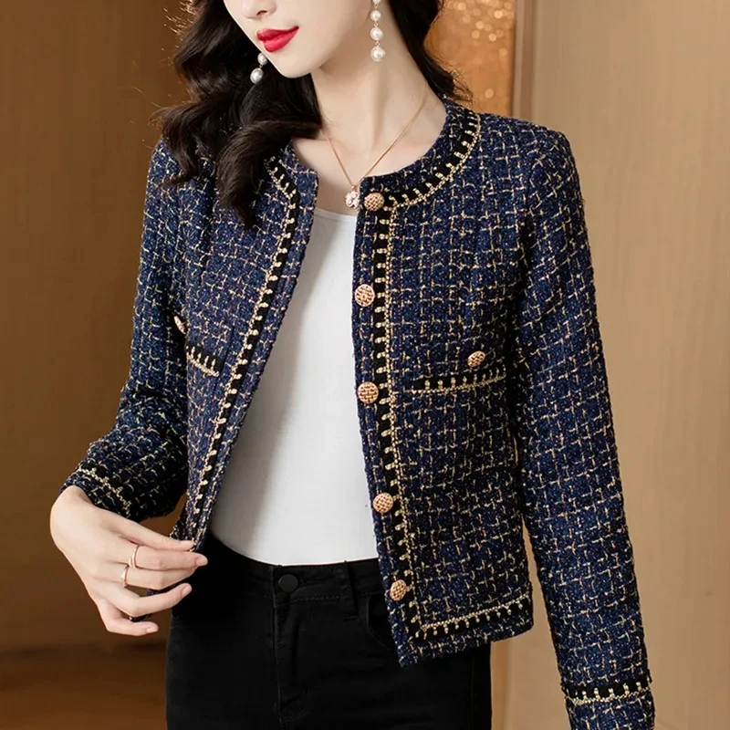 Small Fragrant Style Jacket for women's Spring Autumn 2026 New Round neck Temperament Fashion Casual Short Coat Female Slim Tops